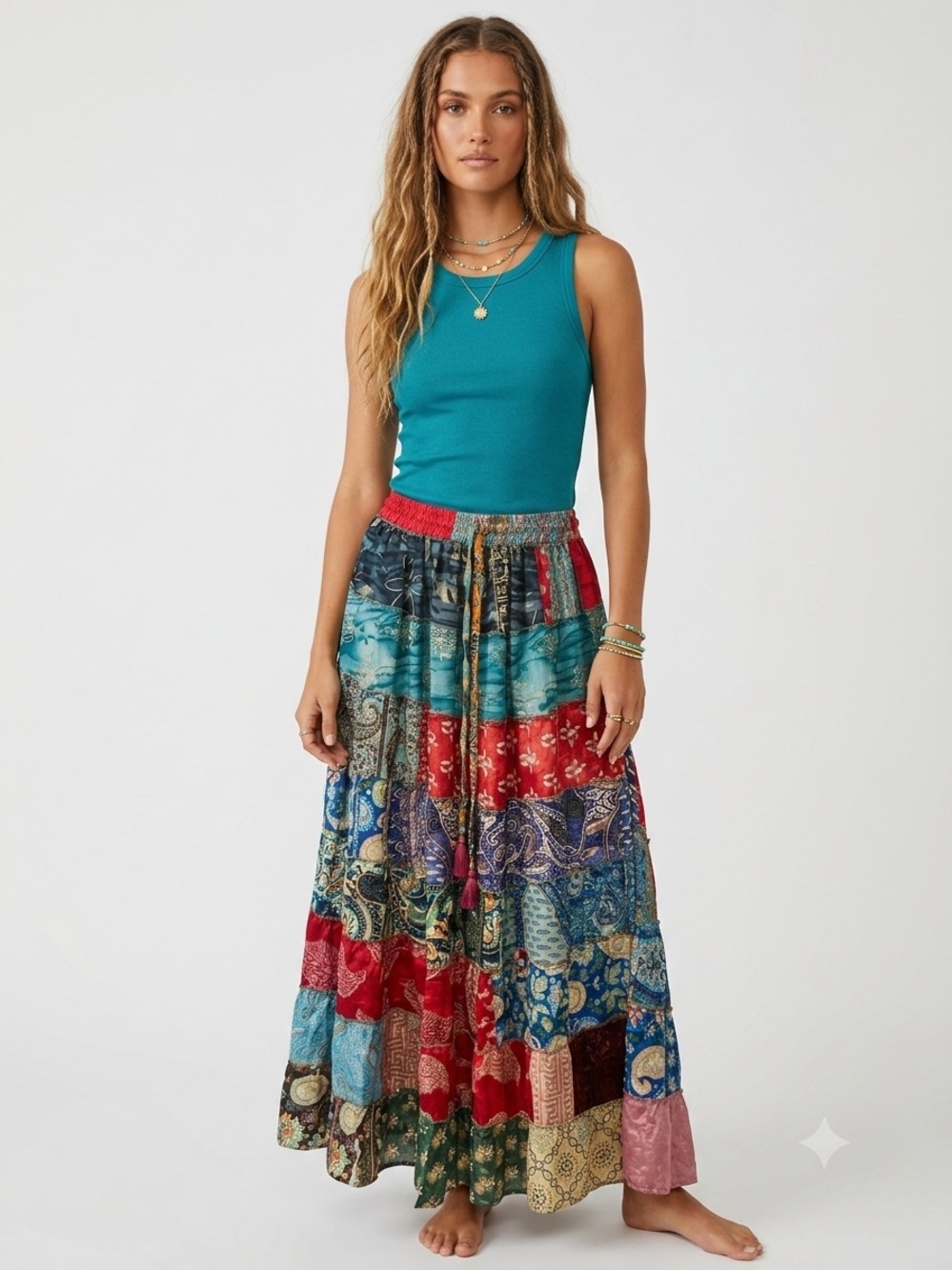 20. Boho Patchwork Sari Silk Maxi Skirt Festival Hippie Gypsy One Size India